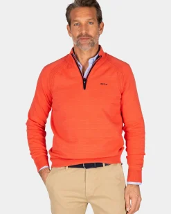 Rode katoenen pullover met halve rits - Red Orange