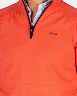 Rode katoenen pullover met halve rits - Red Orange