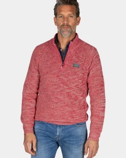 Rode katoenen trui met halve rits - Reed Red