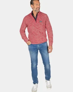 Rode katoenen trui met halve rits - Reed Red