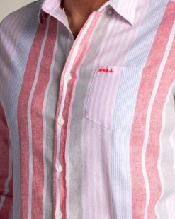 Rood met blauw gestreept linnen overhemd