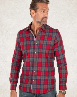 Rood met zwart katoenen overhemd - Carmine red