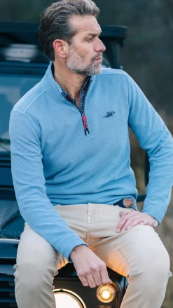 Sportieve blauwe sweater met halve rits - Brave Blue