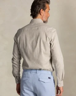 Taupe katoen linnen overhemd met lange mouw