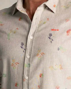 Taupe overhemd met gekleurde bloemenprint
