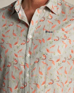 Taupe overhemd met oranje grafische print