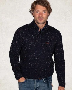 Trui met halve knooppsluiting van wolmix - Pitch Navy