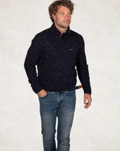 Trui met halve knooppsluiting van wolmix - Pitch Navy