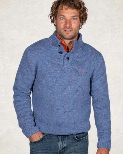 Trui met halve knooppsluiting van wolmix - Cloudy Blue