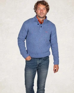 Trui met halve knooppsluiting van wolmix - Cloudy Blue