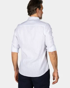 Wit linnen overhemd met pastelblauwe streep
