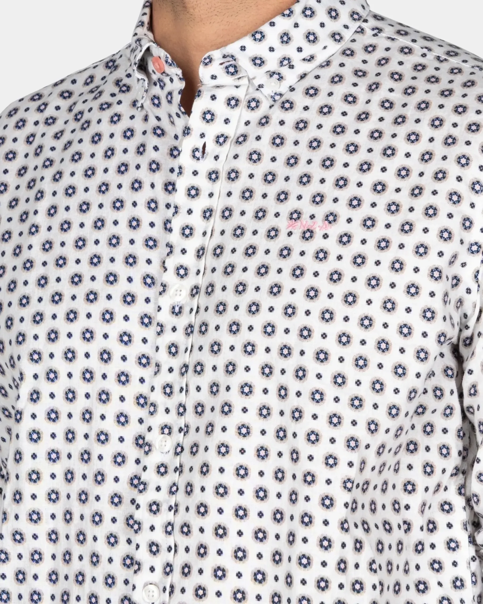 Wit overhemd met blauwe grafische print