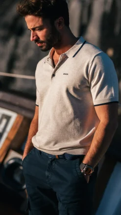 Witte jersey polo - Powder Sand