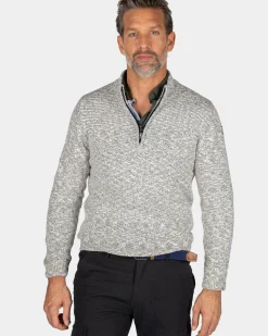 Zandkleurige katoenen trui met halve rits - Shimmering Sand