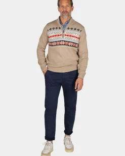 Zandkleurige pullover met gebreide print - Shimmering Sand