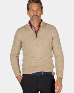 Zandkleurige pullover met halve rits - Shimmering Sand