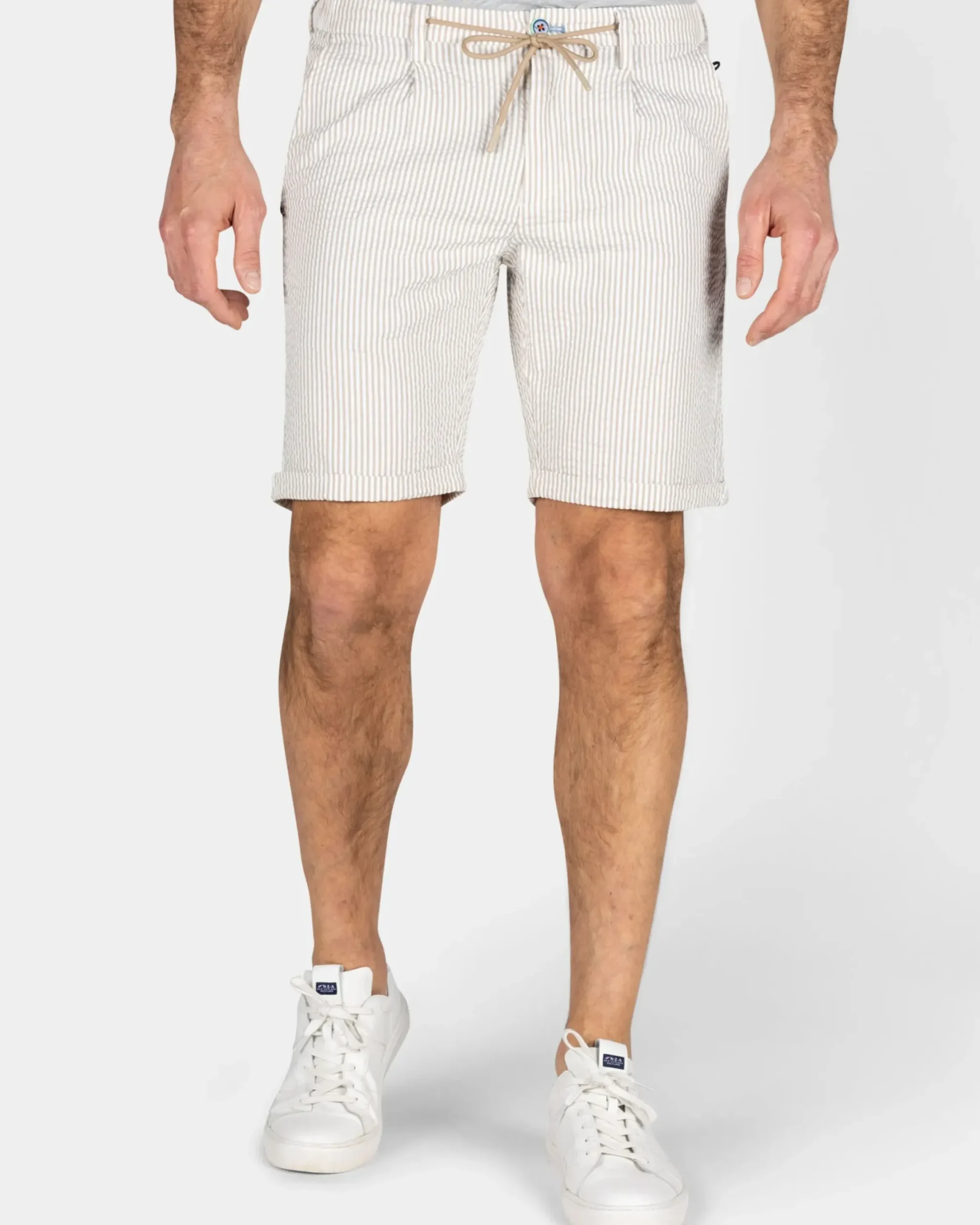Zandkleurig gestreepte chino short