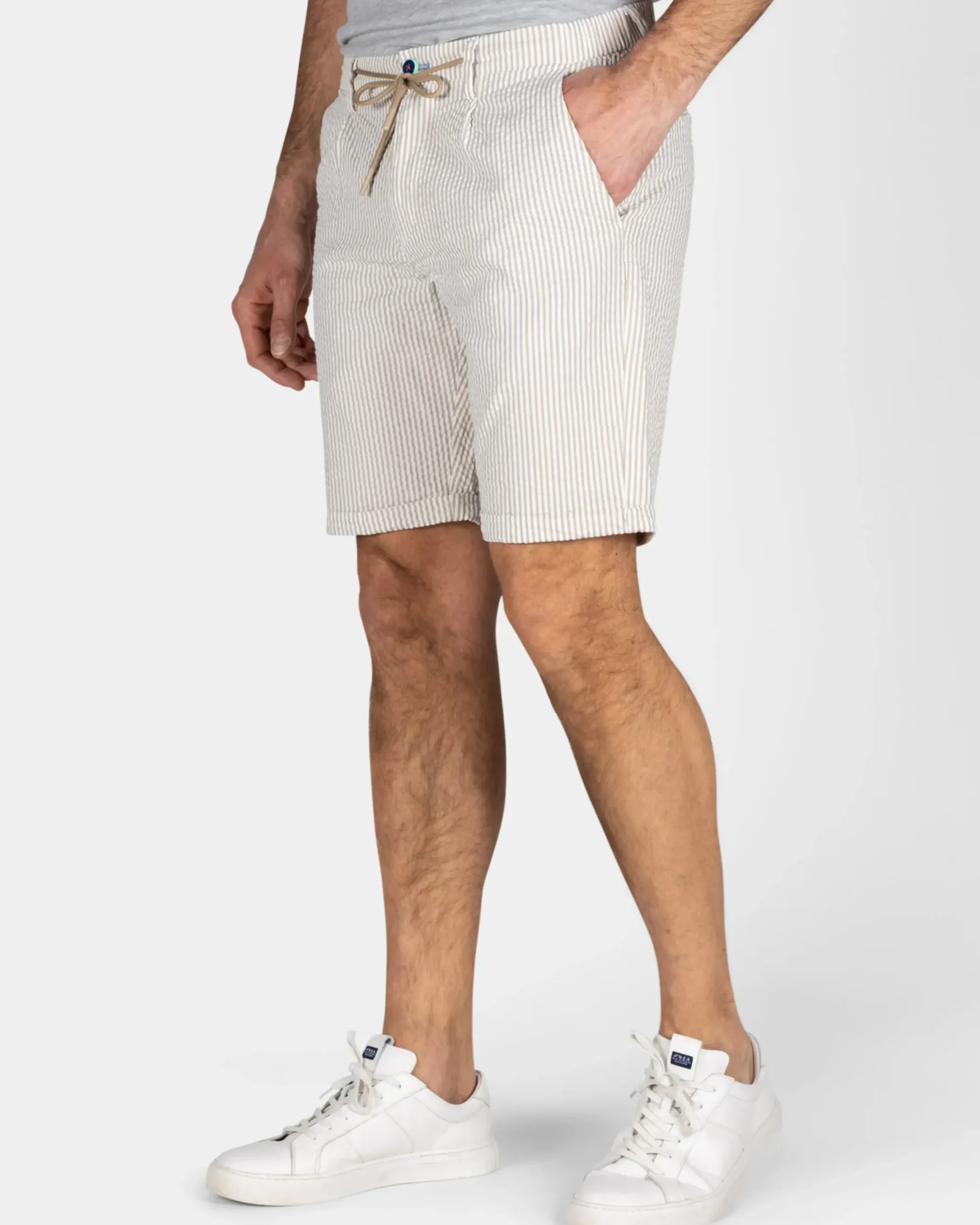 Zandkleurig gestreepte chino short