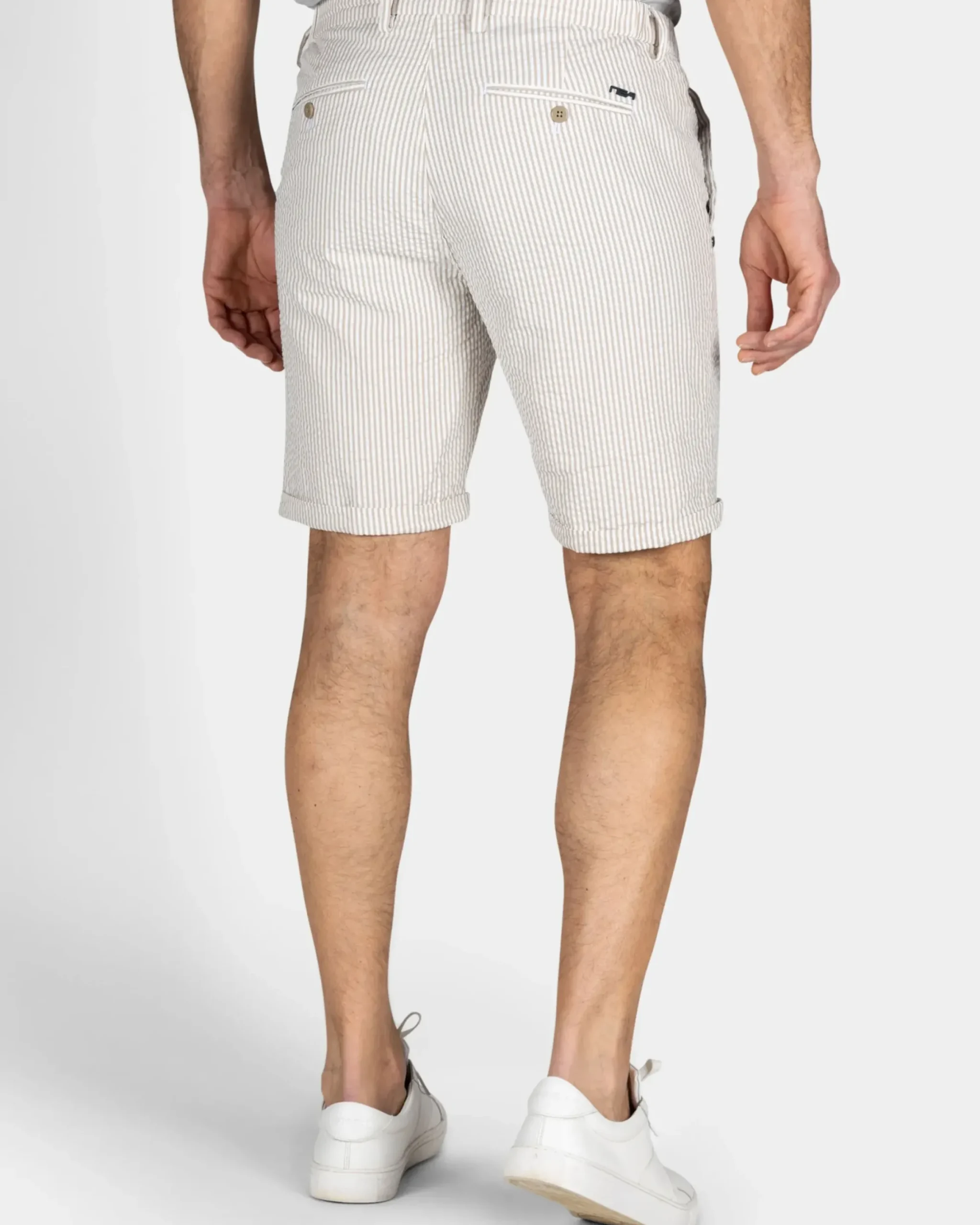 Zandkleurig gestreepte chino short